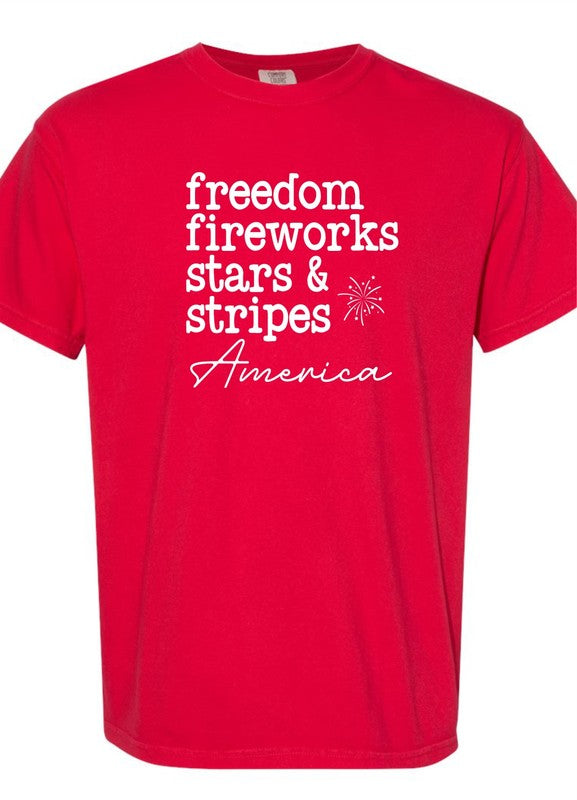 Freedom Fireworks Stars Stripes Comfort Color Tee