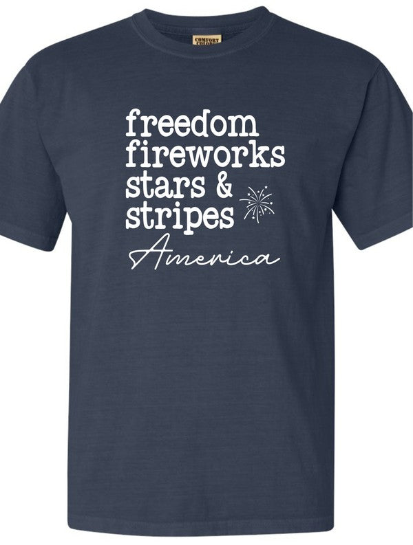 Freedom Fireworks Stars Stripes Comfort Color Tee