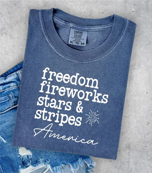 Freedom Fireworks Stars Stripes Comfort Color Tee