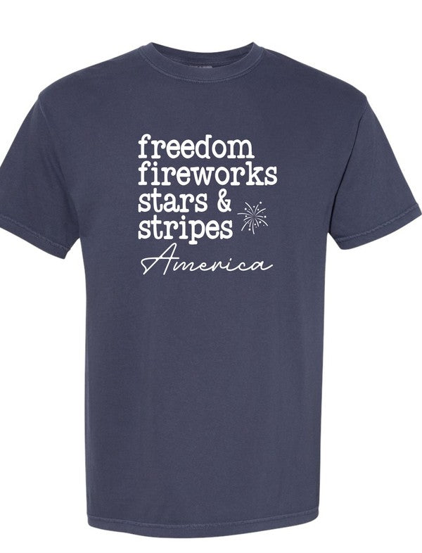 Freedom Fireworks Stars Stripes Comfort Color Tee