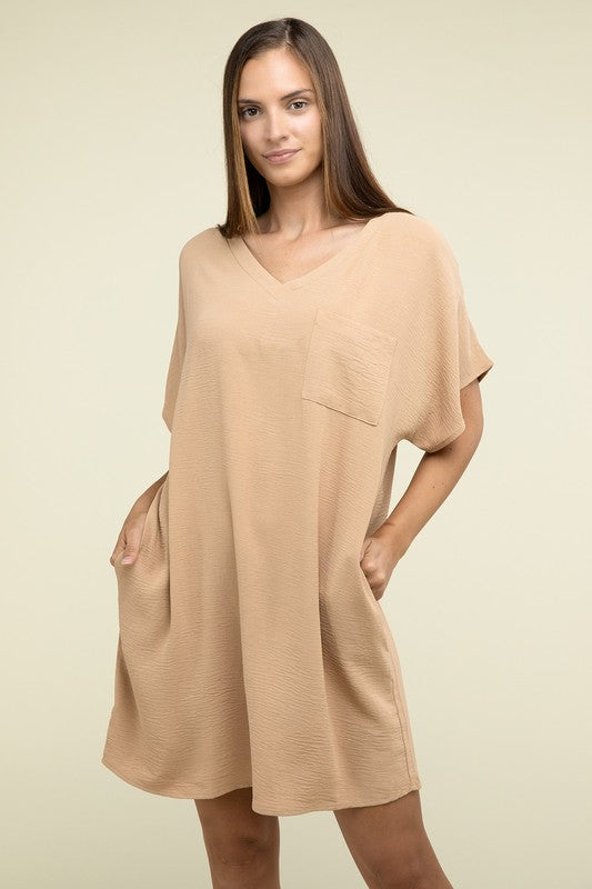 Woven Airflow T-Shirt Dress with Pockets