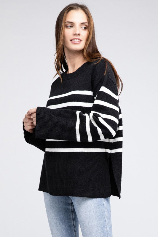 Ribbed Hem Stripe Sweater