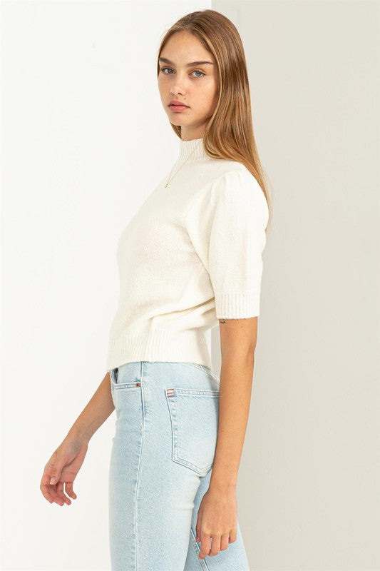 LOVELY EMBRACE PUFF SLEEVE SWEATER TOP