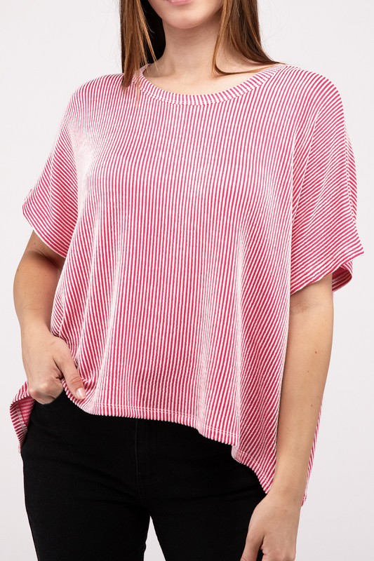 Ribbed Striped Oversized Top