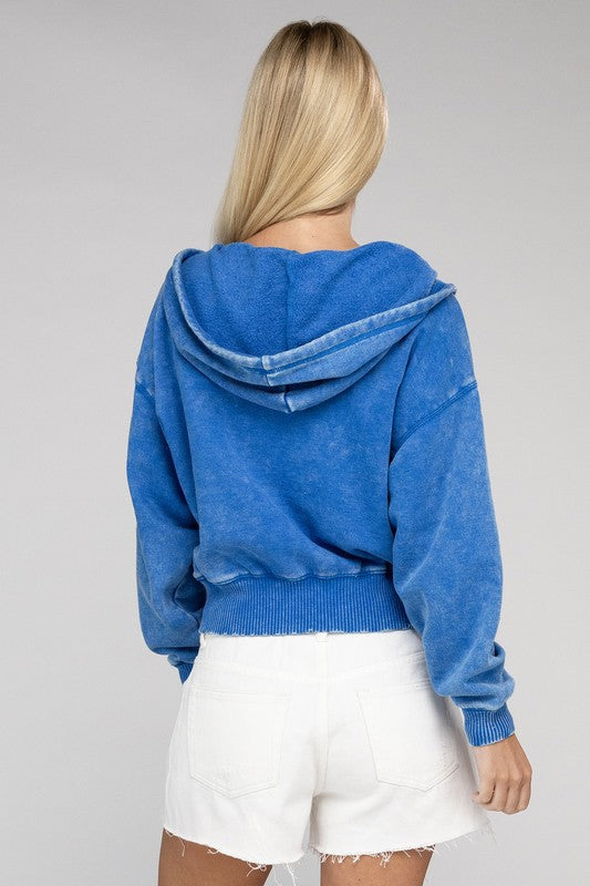 Fleece Cropped Zip-Up Hoodie