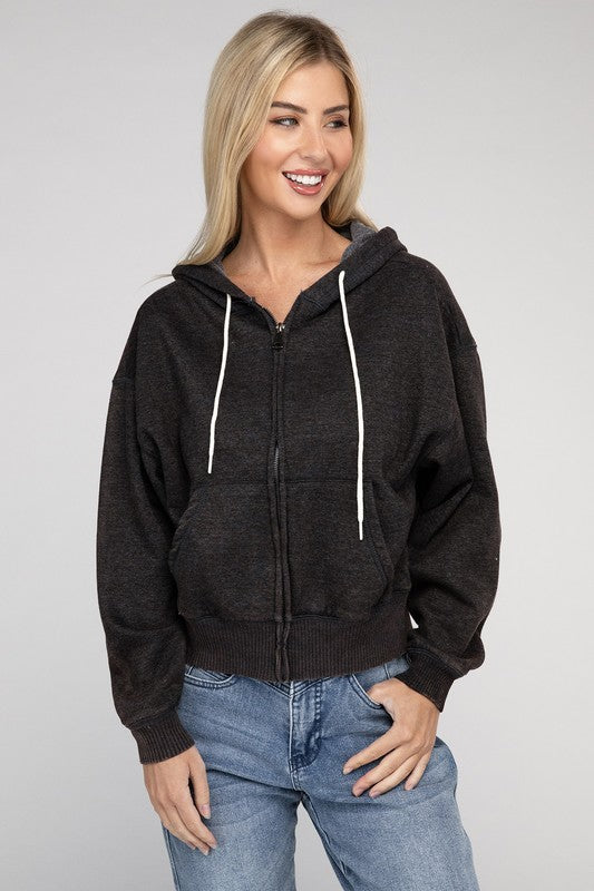 Fleece Cropped Zip-Up Hoodie